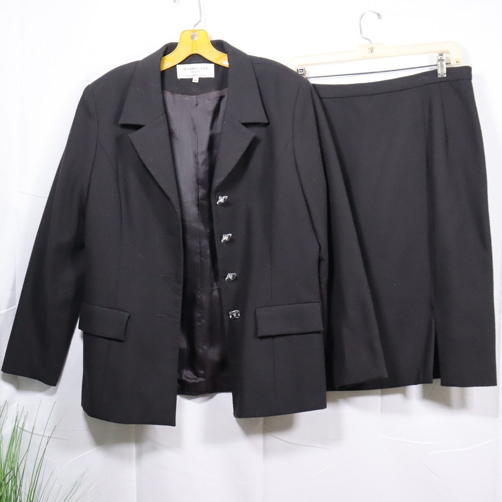 Madrigano Suits Skirt‎ Suit 16 Black Womens Textured Career Professional